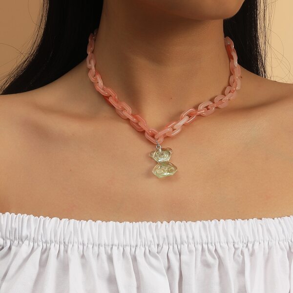 

Bear Charm Chain Necklace, Dusty pink