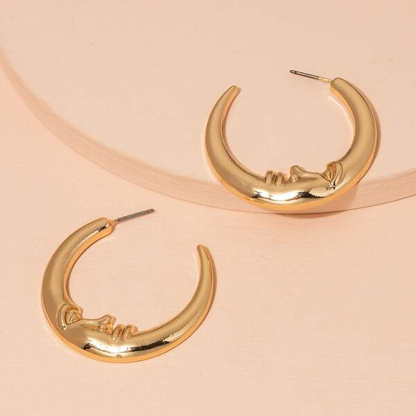 

Moon Design Hoop Earrings, Gold
