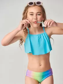 Tween Girl Ombre Flounce Bikini Set Summer Beach - Multicolor - View 1