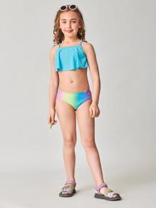 Tween Girl Ombre Flounce Bikini Set Summer Beach - Multicolor - View 4