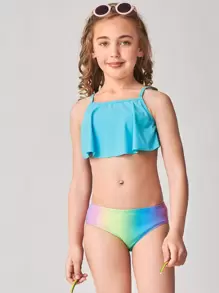 Tween Girl Ombre Flounce Bikini Set Summer Beach - Multicolor - View 5