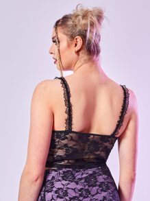 Plus Frill Trim Sheer Crop Cami Top - Black - View 2