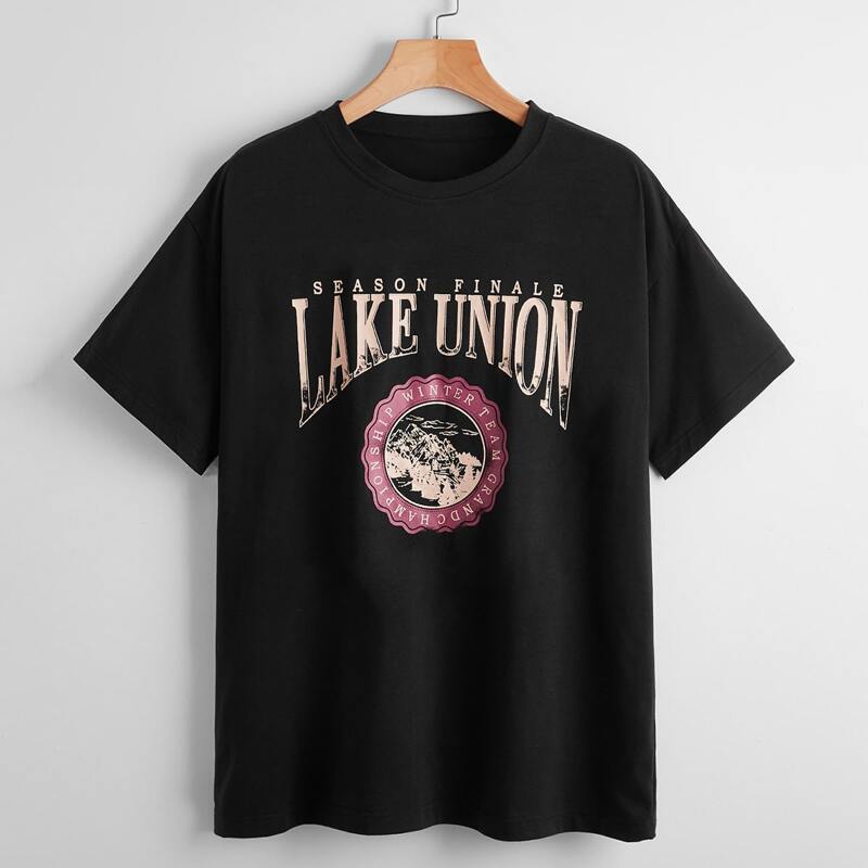 

Letter Mountain Graphic Oversized Tee, Black