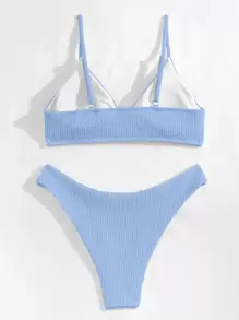 Swim Basics Summer Beach Plain Textured Bikini - Baby Blue - View 2