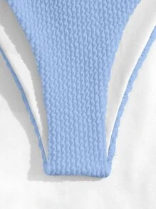 Swim Basics Summer Beach Plain Textured Bikini - Baby Blue - View 6