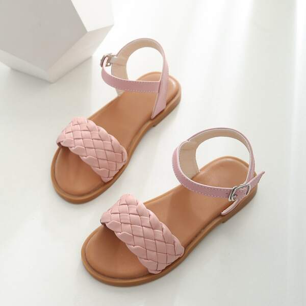 

Girls Minimalist Braided Design Strappy Sandals, Pink