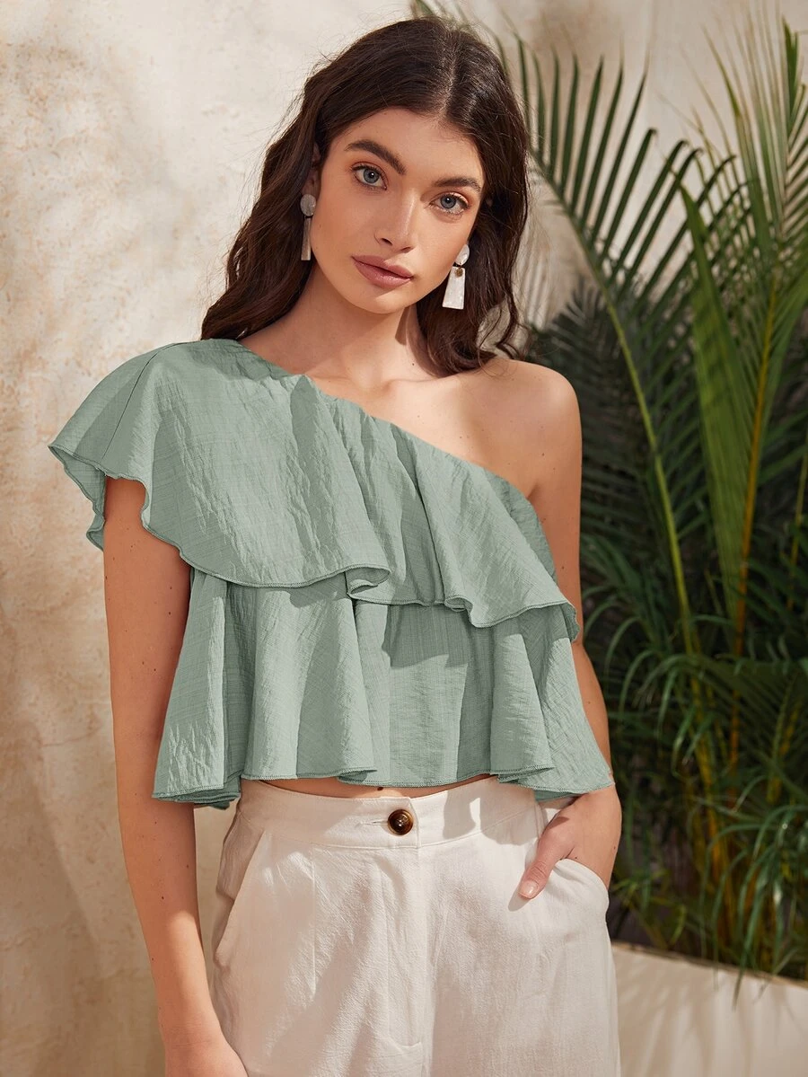 Áo nữ Viên lá sen màu trơn Dễ thương - Màu xanh Bạc hà - Xem 1