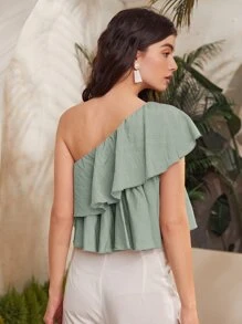 Áo nữ Viên lá sen màu trơn Dễ thương - Màu xanh Bạc hà - Xem 2