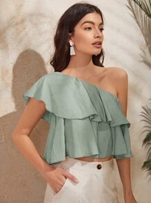 Áo nữ Viên lá sen màu trơn Dễ thương - Màu xanh Bạc hà - Xem 3