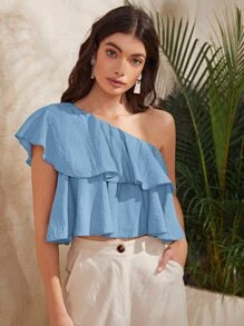 Áo nữ Viên lá sen màu trơn Dễ thương - Màu xanh lam - Xem 1