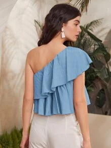 Áo nữ Viên lá sen màu trơn Dễ thương - Màu xanh lam - Xem 2