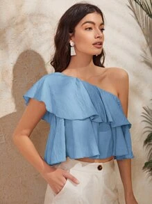 Áo nữ Viên lá sen màu trơn Dễ thương - Màu xanh lam - Xem 3