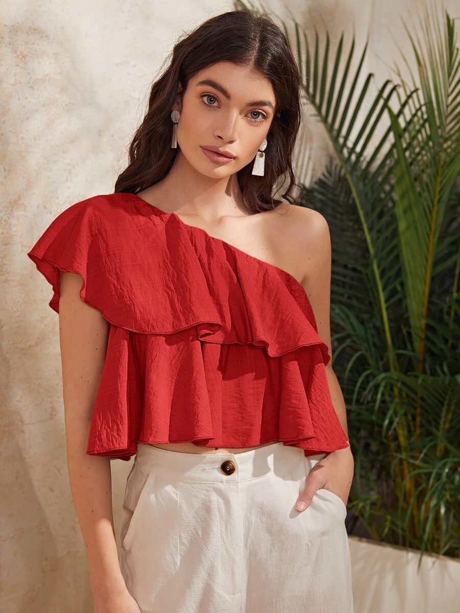 Áo nữ Viên lá sen màu trơn Dễ thương - Đỏ - Xem 1