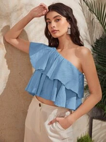 Áo nữ Viên lá sen màu trơn Dễ thương - Màu xanh lam - Xem 5