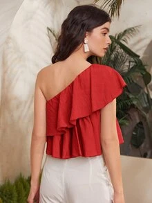 Áo nữ Viên lá sen màu trơn Dễ thương - Đỏ - Xem 2