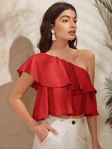 Áo nữ Viên lá sen màu trơn Dễ thương - Đỏ - Xem 3