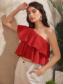 Áo nữ Viên lá sen màu trơn Dễ thương - Đỏ - Xem 4
