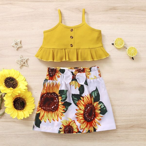 

Toddler Girls Ruffle Hem Cami Top & Sunflower Print Skirt, Multicolor