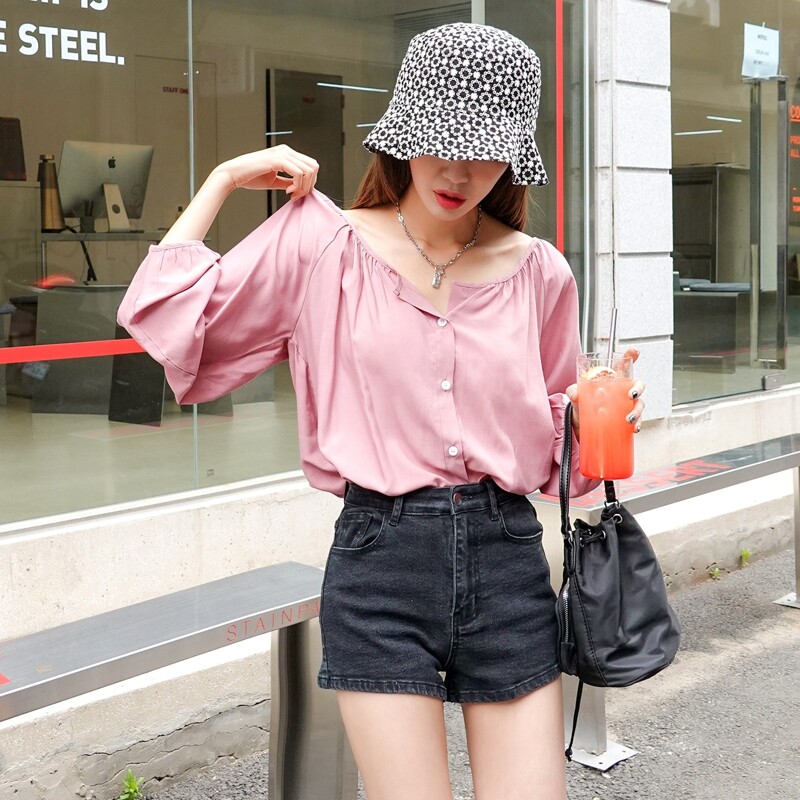

Button Up Solid Blouse, Baby pink