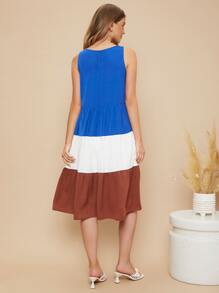 SHEIN Colorblock Flare Hem Dress - Multicolor - View 3