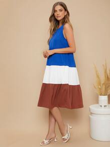 SHEIN Colorblock Flare Hem Dress - Multicolor - View 5