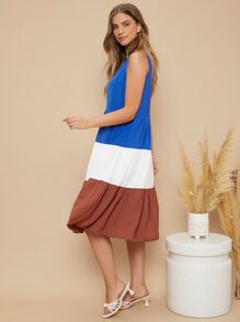 SHEIN Colorblock Flare Hem Dress - Multicolor - View 6