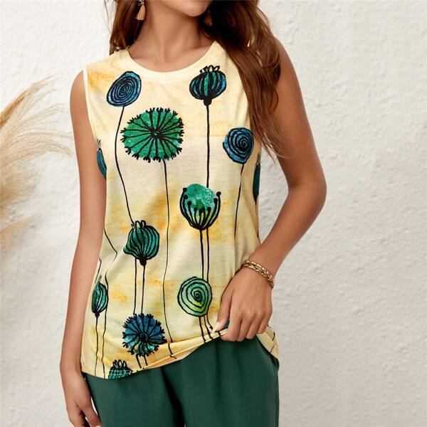 

Plants Print Tank Top, Yellow