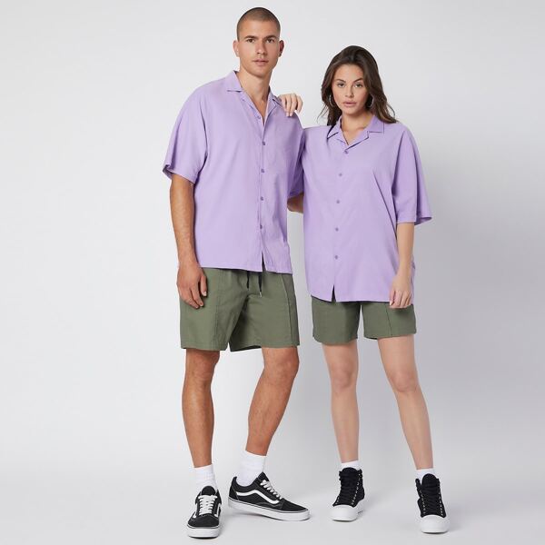 

1 PC Revere Collar Solid Shirt, Lilac purple