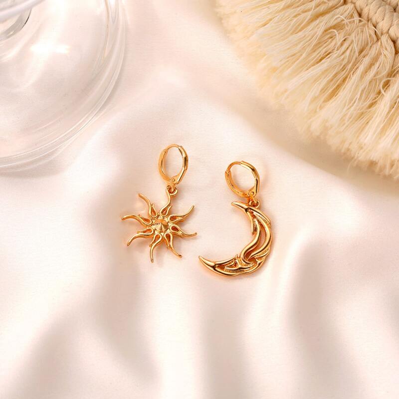 

Sun & Moon Charm Earrings, Gold