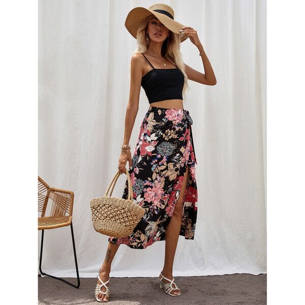 

Crop Cami Top & Floral Knot Side Skirt, Multicolor