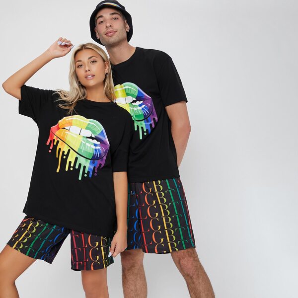 

1 PC LGBT Colorful Letter Graphic Shorts, Multicolor