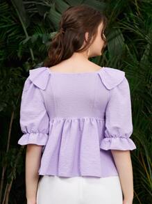 SHEIN Top Con Ribete De Volantes Y Mangas Con Volantes - Lila Púrpura - Ver 2