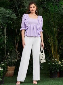 SHEIN Top Con Ribete De Volantes Y Mangas Con Volantes - Lila Púrpura - Ver 3