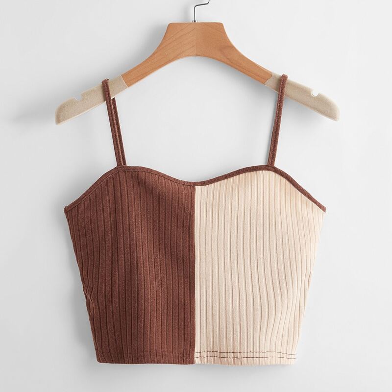 

Two Tone Ribbed Crop Cami, Multicolor