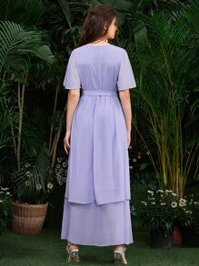 SHEIN 蝴蝶袖亮片細節自腰帶洋裝