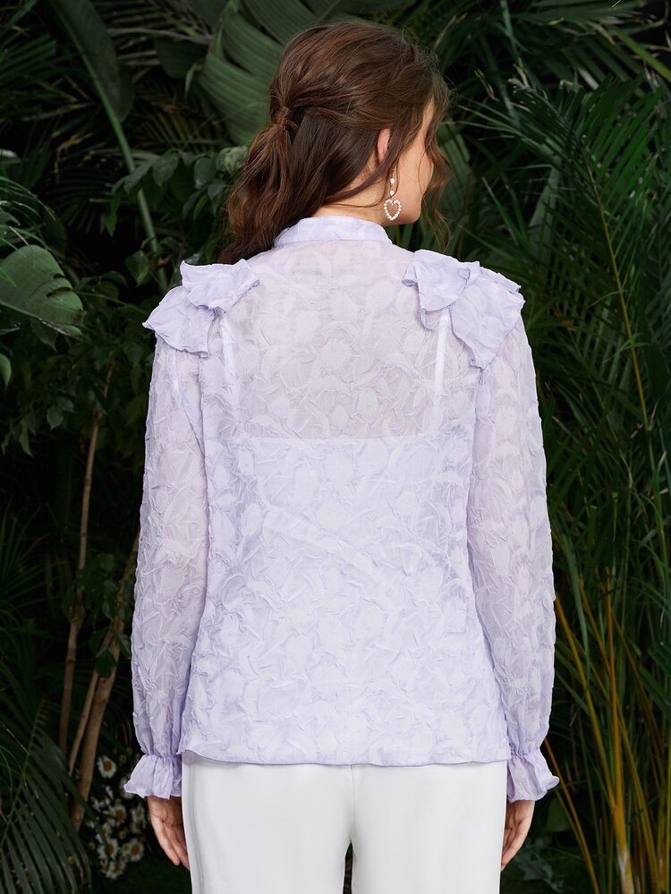 SHEIN Áo sơ mi Xù màu trơn Thanh lịch - Màu Lilac Tím - Xem 2