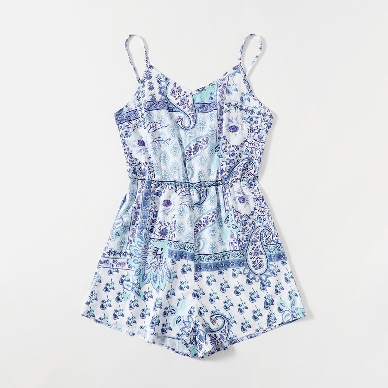 

Paisley Cami Romper, Blue