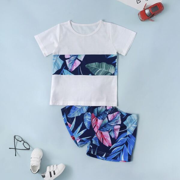 

Toddler Boys Tropical Print Panel Tee With Shorts, Multicolor