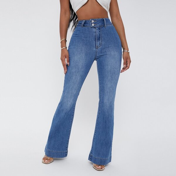 

High Waist Flare Leg Jeans, Medium wash