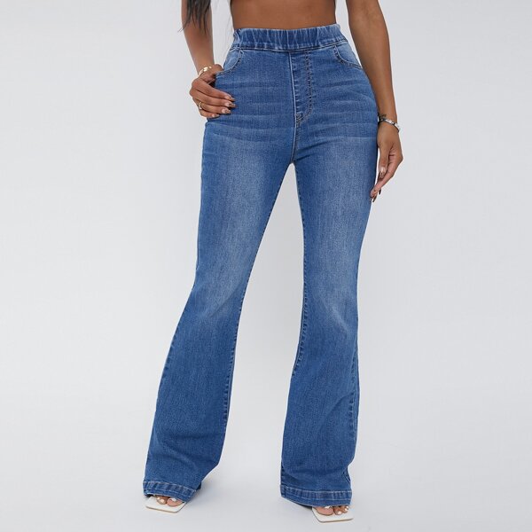 

Elastic Waist Flare Leg Jeans, Medium wash