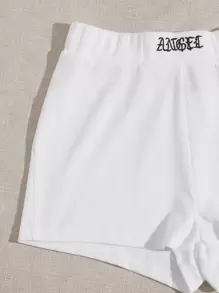 SHEIN EZwear Letter Embroidered Cami Top & Shorts Set - White - View 5