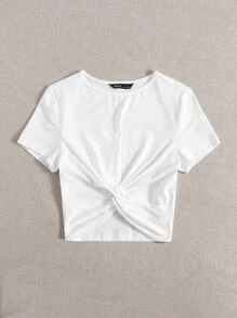 Muchica Twist Hem Solid Tee - White - View 4
