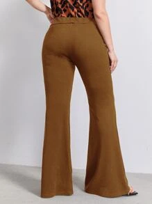 SHEIN Privé Plus Solid Flare Leg Trousers - Brown - View 2