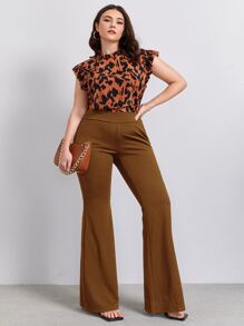 SHEIN Privé Plus Solid Flare Leg Trousers - Brown - View 5