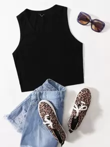 SHEIN EZwear Plus Scoop Neck Tank Top - Black - View 1