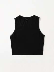 SHEIN EZwear Plus Scoop Neck Tank Top - Black - View 3