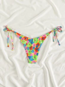 Floral Random Print Tie Side Bikini Panty - Multicolor - View 2