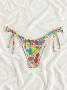 Floral Random Print Tie Side Bikini Panty - Multicolor - View 4