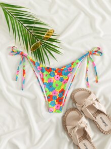 Floral Random Print Tie Side Bikini Panty - Multicolor - View 5