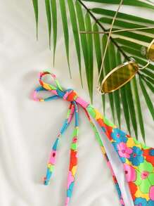 Floral Random Print Tie Side Bikini Panty - Multicolor - View 6